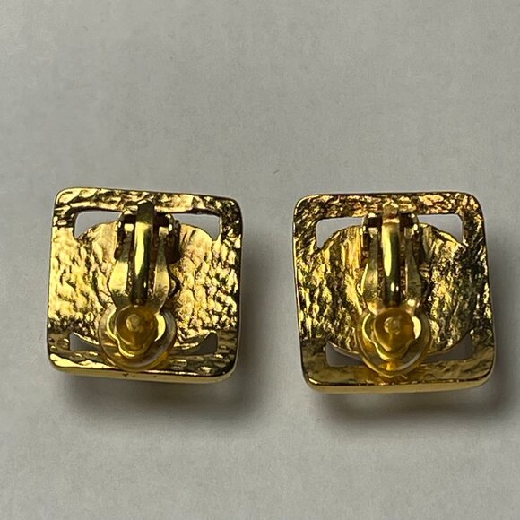 Chanel Vintage 24K Gold Plated and Silver Square Bead Clip-On Earrings- Preowned - Picture 6 of 12